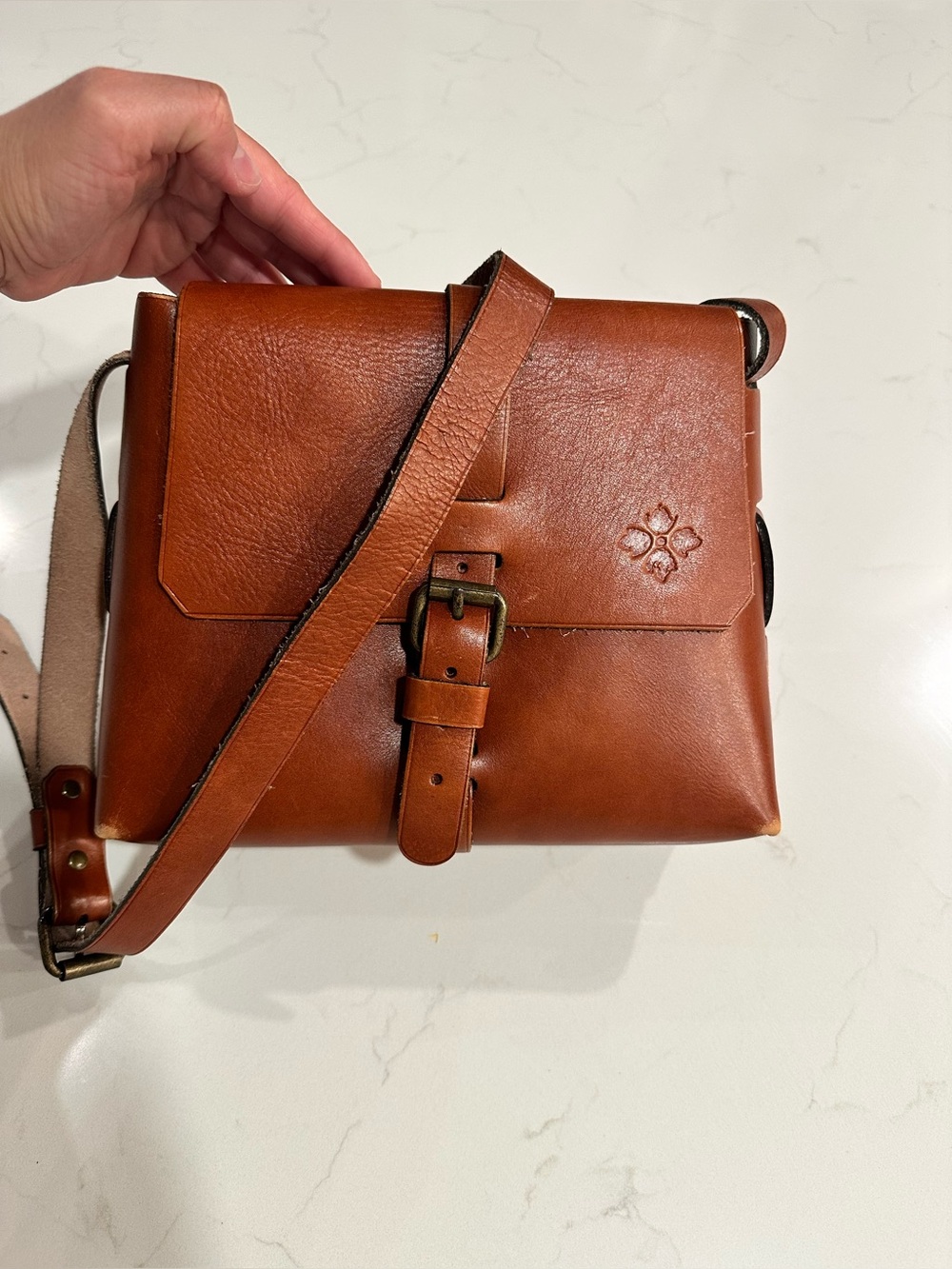 Patricia Nash Cognac Leather Messenger Bag with Buckle